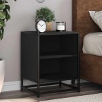 vidaXL Noptiera neagra 40x31x50 cm lemn prelucrat si metal