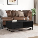 vidaXL Măsuță de cafea, negru, 90x57x35 cm, lemn prelucrat și metal