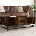vidaXL Măsuță de cafea stejar fumuriu 100x57x35cm lemn prelucrat/metal