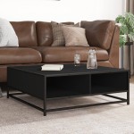 vidaXL Măsuță de cafea, negru, 80x80x30 cm, lemn prelucrat și metal vidaXL Măsuță de cafea, negru, 80x80x30 cm, lemn prelucrat și metal
