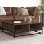 vidaXL Măsuță de cafea, stejar maro, 80x80x30 cm, lemn prelucrat/metal vidaXL Măsuță de cafea, stejar maro, 80x80x30 cm, lemn prelucrat/metal