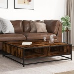 vidaXL Măsuță cafea stejar fumuriu 100x100x30 cm lemn prelucrat/metal vidaXL Măsuță cafea stejar fumuriu 100x100x30 cm lemn prelucrat/metal