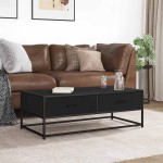vidaXL Măsuță de cafea, negru, 100x50x35 cm, lemn prelucrat și metal vidaXL Măsuță de cafea, negru, 100x50x35 cm, lemn prelucrat și metal