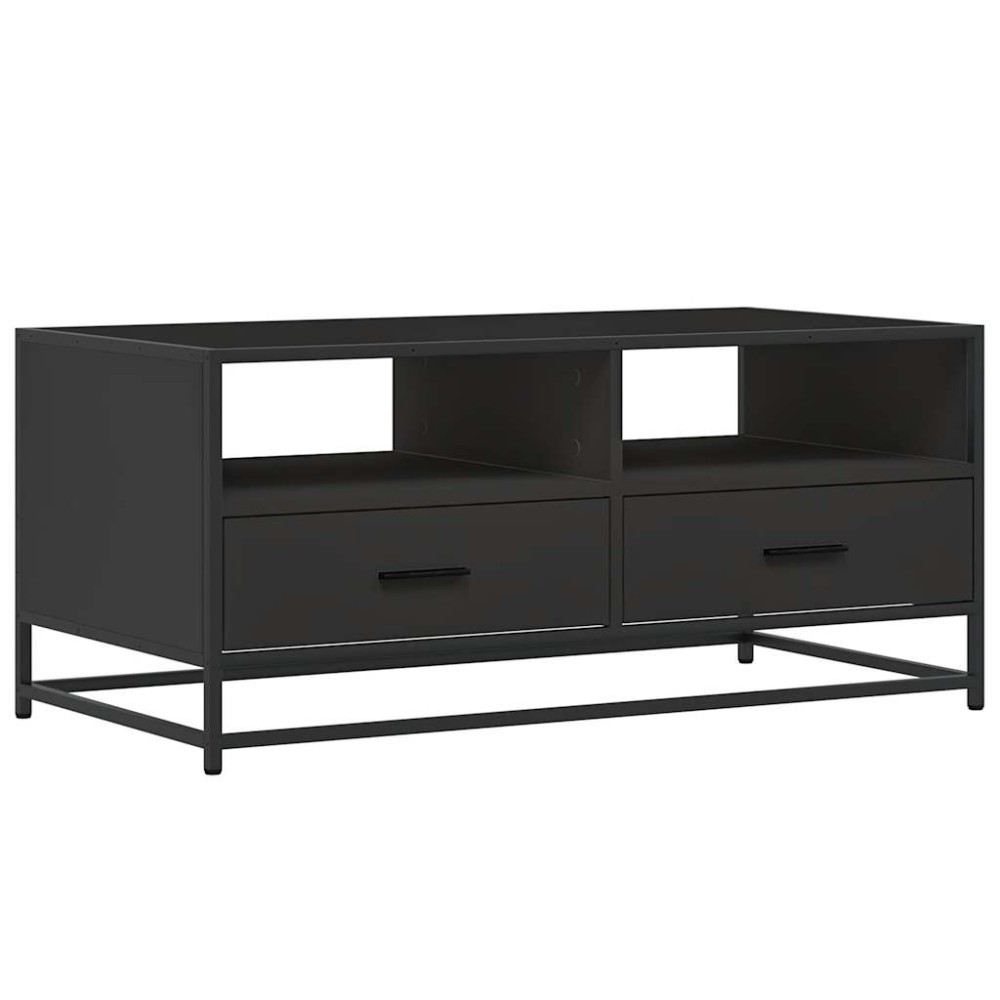 vidaXL Măsuță de cafea, negru, 100x50x45 cm, lemn prelucrat și metal