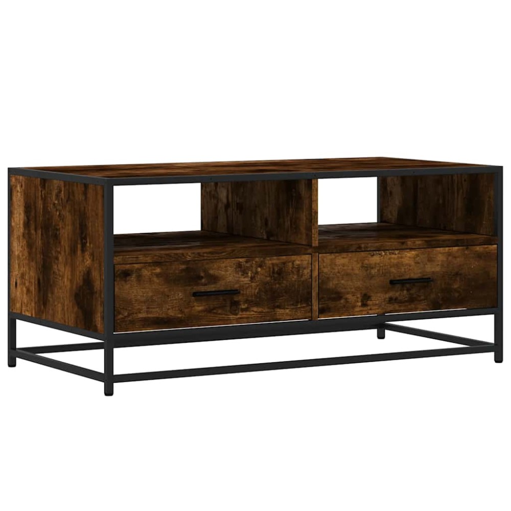 vidaXL Măsuță cafea, stejar fumuriu 100x50x45 cm lemn prelucrat/metal