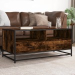 vidaXL Măsuță cafea, stejar fumuriu 100x50x45 cm lemn prelucrat/metal vidaXL Măsuță cafea, stejar fumuriu 100x50x45 cm lemn prelucrat/metal