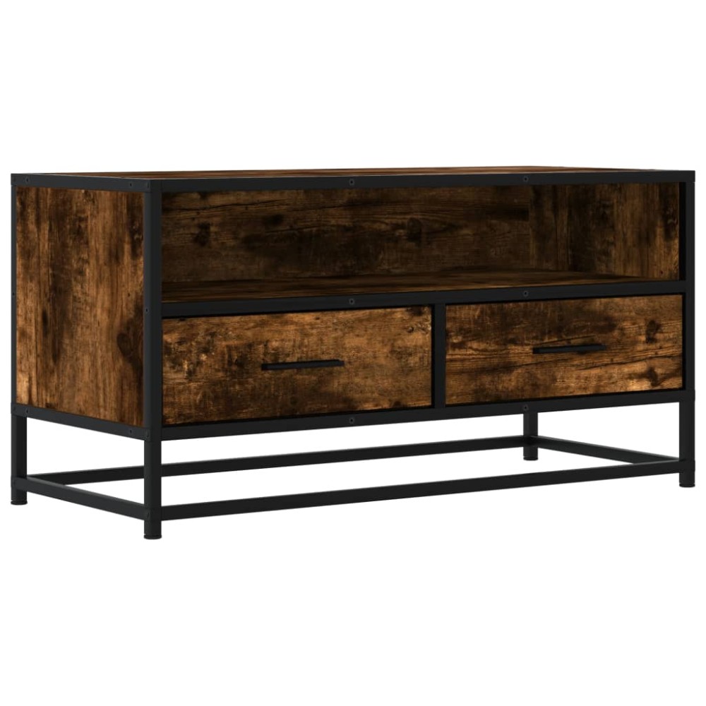 vidaXL Dulap TV stejar fumuriu, 80x34,5x40 cm, lemn prelucrat și metal