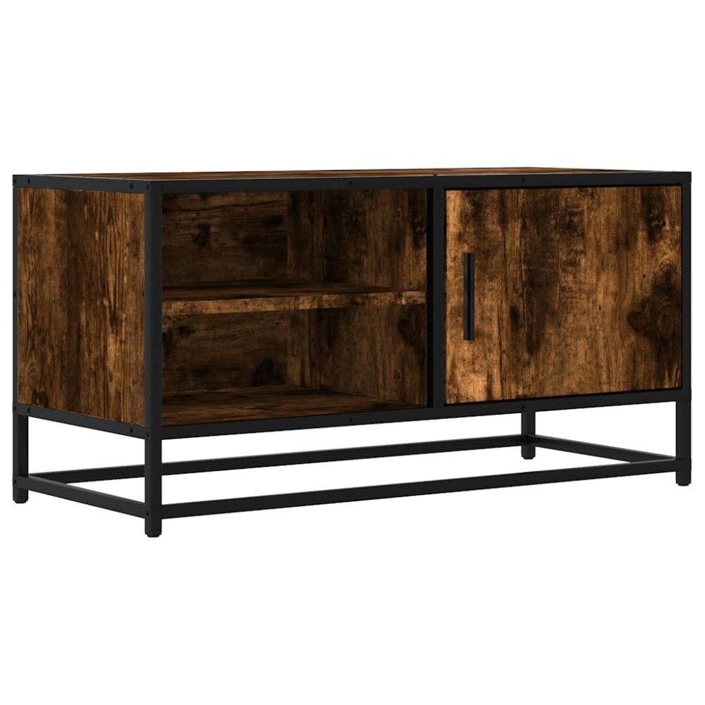 vidaXL Dulap TV stejar fumuriu, 80x34,5x40 cm, lemn prelucrat și metal