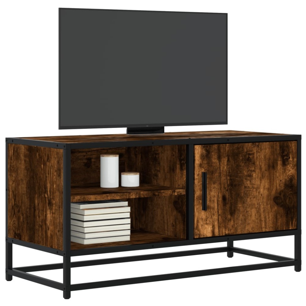 vidaXL Dulap TV stejar fumuriu, 80x34,5x40 cm, lemn prelucrat și metal