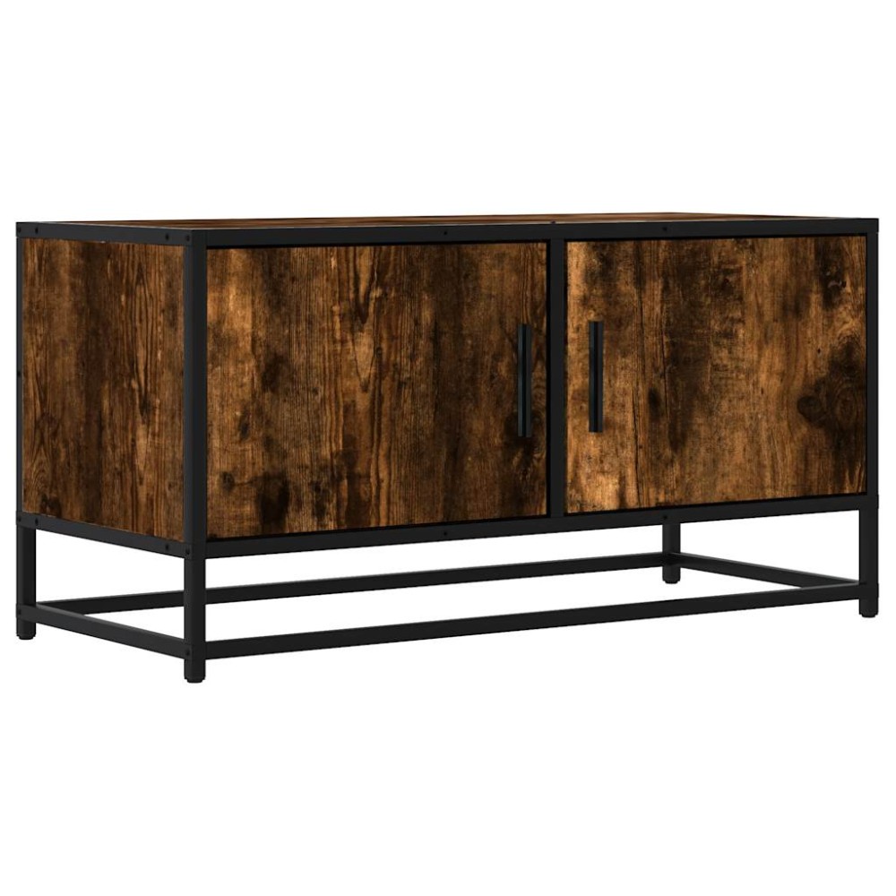 vidaXL Dulap TV stejar fumuriu, 80x34,5x40 cm, lemn prelucrat și metal