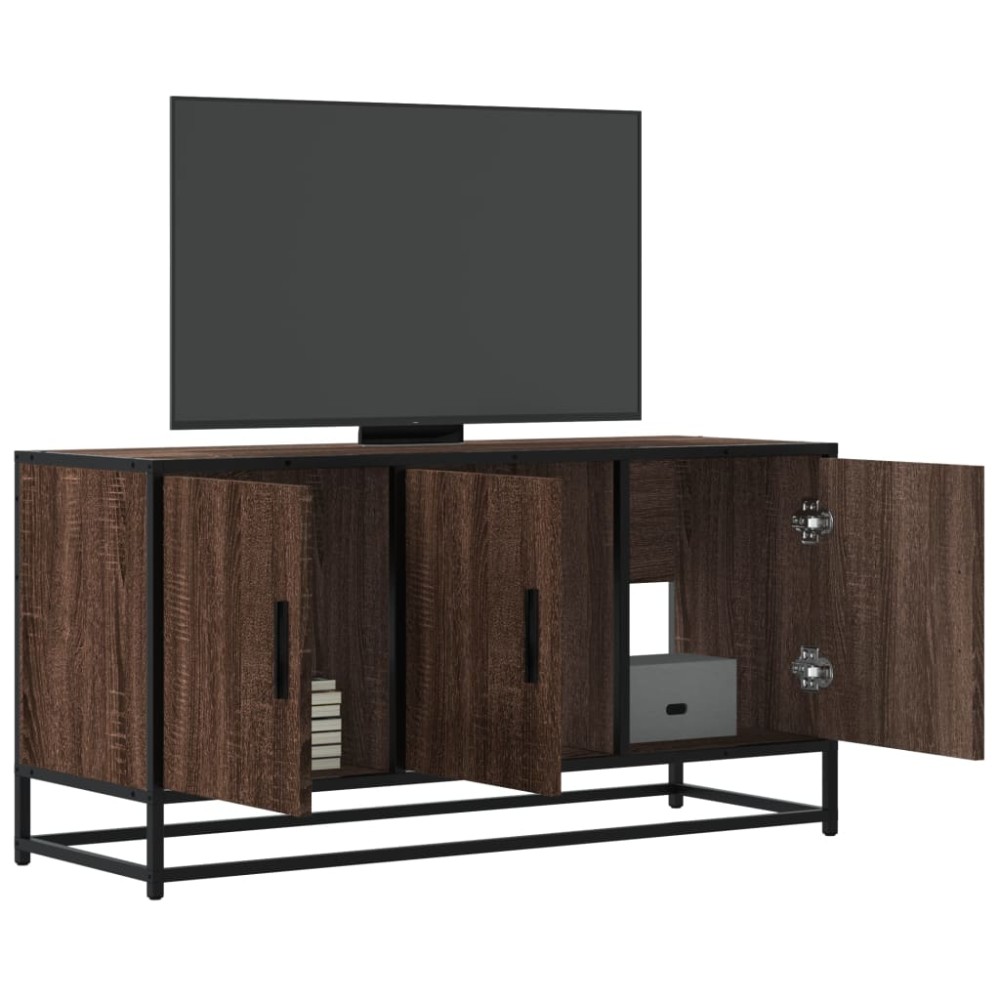 vidaXL Dulap TV stejar maro, 100x35x50 cm lemn prelucrat și metal