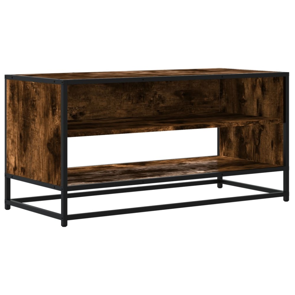 vidaXL Comodă TV, stejar fumuriu, 91x40x46 cm lemn prelucrat și metal
