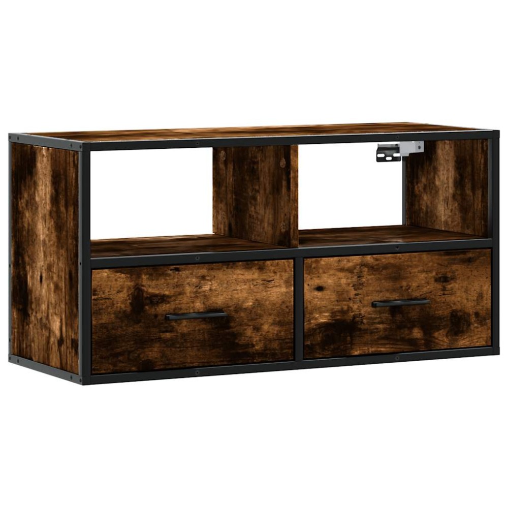 vidaXL Dulap TV stejar fumuriu, 80x31x39,5 cm, lemn prelucrat și metal