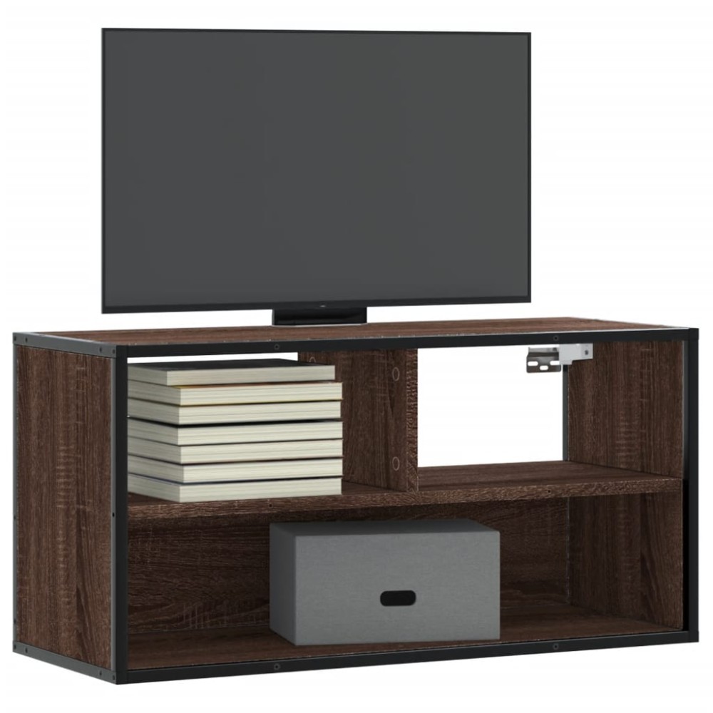 vidaXL Dulap TV, stejar maro, 80x31x39,5 cm, lemn prelucrat și metal