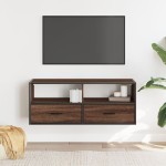 vidaXL Dulap TV, stejar maro, 100x31x39,5 cm, lemn prelucrat și metal