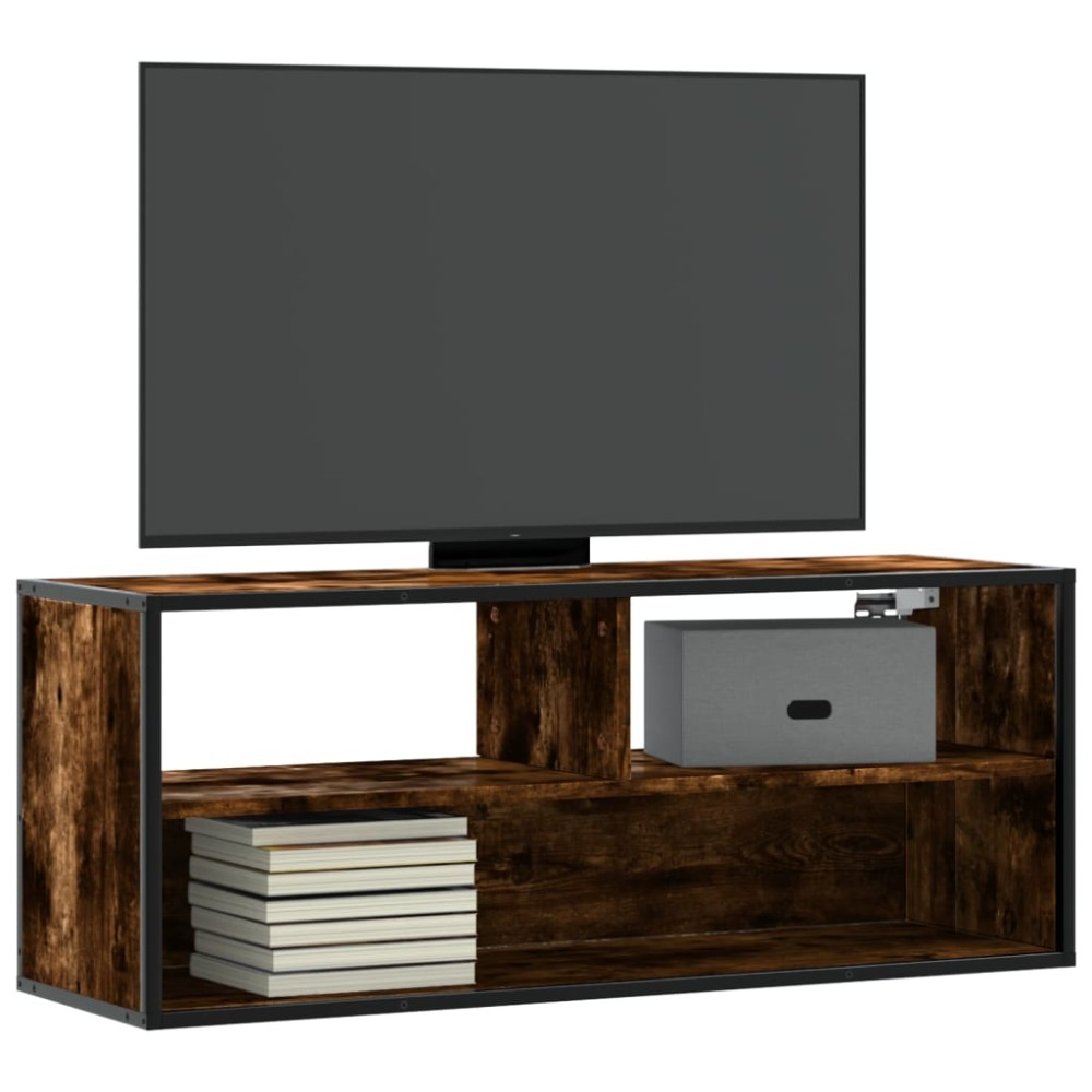 vidaXL Dulap TV stejar fumuriu 100x31x39,5 cm, lemn prelucrat și metal