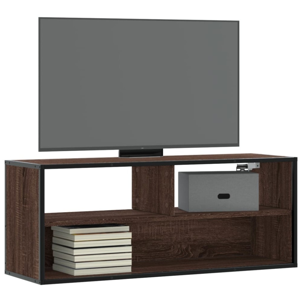 vidaXL Dulap TV, stejar maro, 100x31x39,5 cm, lemn prelucrat și metal