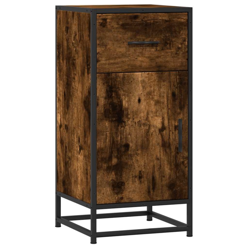 vidaXL Dulap, stejar fumuriu, 35,5x35x76 cm, lemn prelucrat și metal