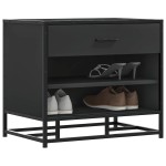 vidaXL Bancă de pantofi neagră 60x40x53,5 cm lemn și metal prelucrat vidaXL Bancă de pantofi neagră 60x40x53,5 cm lemn și metal prelucrat