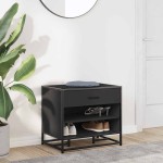 vidaXL Bancă de pantofi neagră 60x40x53,5 cm lemn și metal prelucrat vidaXL Bancă de pantofi neagră 60x40x53,5 cm lemn și metal prelucrat