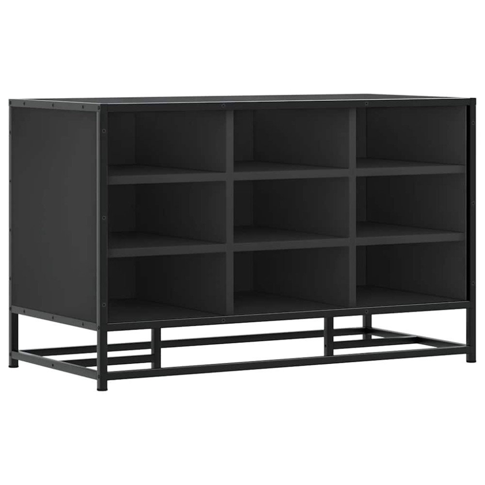 vidaXL Bancă de pantofi neagră 84x40x53,5 cm lemn și metal prelucrat