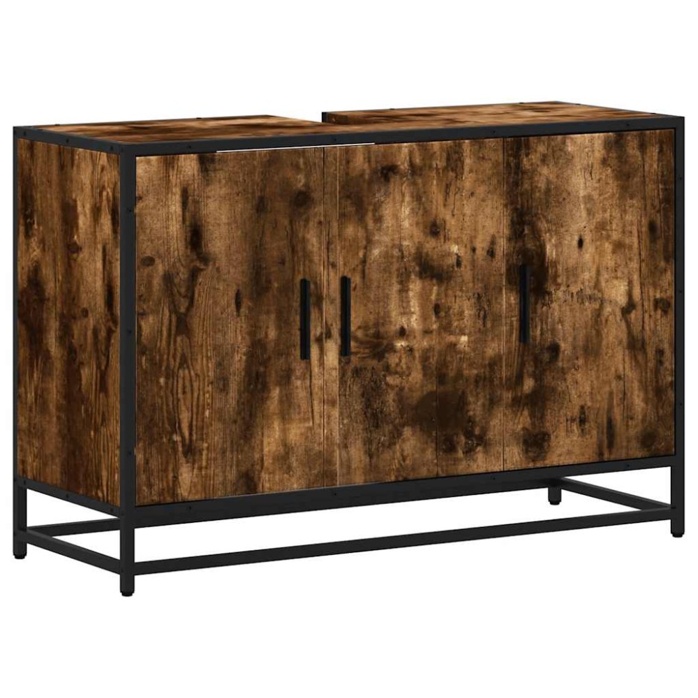 vidaXL Dulap pentru chiuveta de baie stejar afumat 90x33x60 cm lemn