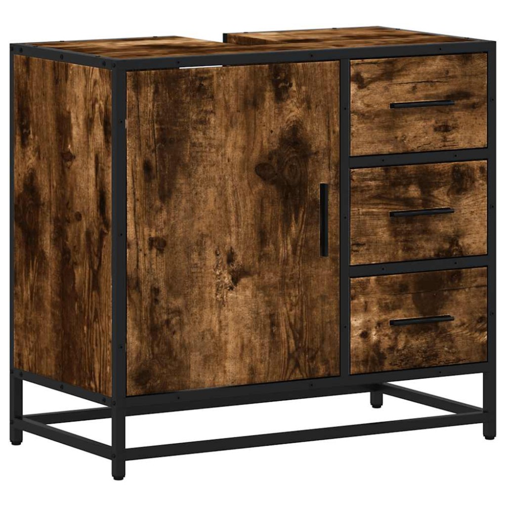 vidaXL Dulap pentru chiuvetă de baie stejar afumat 65x33x60 cm lemn