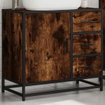 vidaXL Dulap pentru chiuvetă de baie stejar afumat 65x33x60 cm lemn vidaXL Dulap pentru chiuvetă de baie stejar afumat 65x33x60 cm lemn