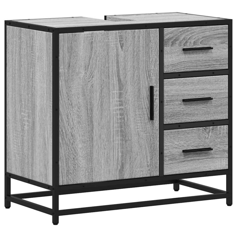vidaXL Dulap pentru chiuvetă de baie gri Sonoma 65x33x60 cm lemn