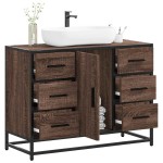 vidaXL Dulap chiuveta de baie, stejar maro, 80x33x60 cm, lemn compozit vidaXL Dulap chiuveta de baie, stejar maro, 80x33x60 cm, lemn compozit