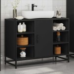 vidaXL Dulap chiuveta de baie, negru, 80x33x60 cm, lemn compozit vidaXL Dulap chiuveta de baie, negru, 80x33x60 cm, lemn compozit