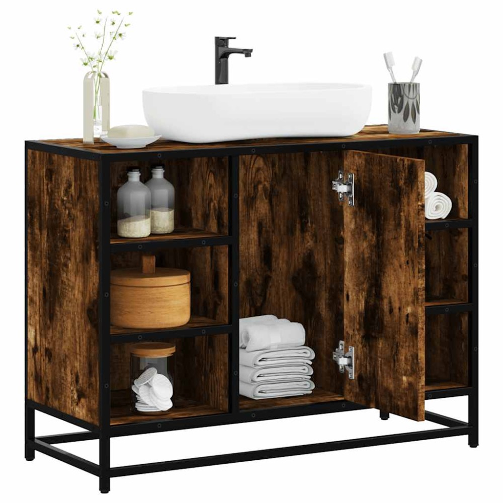 vidaXL Dulap chiuveta de baie stejar fumuriu 80x33x60 cm lemn compozit