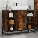 vidaXL Dulap chiuveta de baie stejar fumuriu 80x33x60 cm lemn compozit