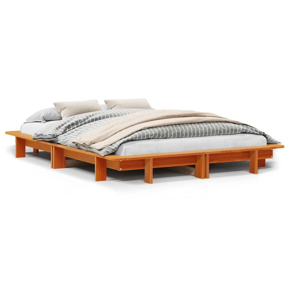 vidaXL Cadru de pat fără saltea, maro ceruit 140x200 cm lemn masiv pin