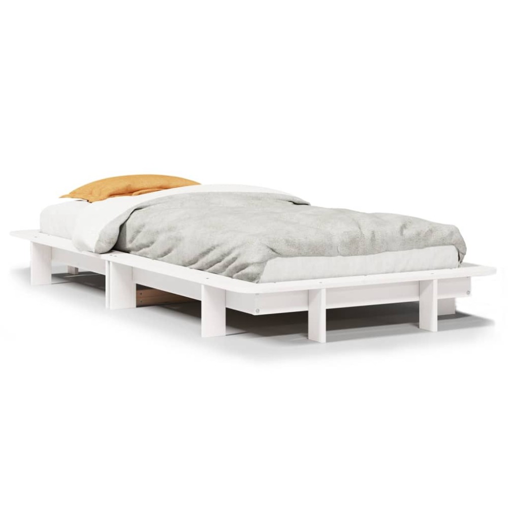 vidaXL Cadru de pat fără saltea, alb, 75x190 cm, lemn masiv de pin