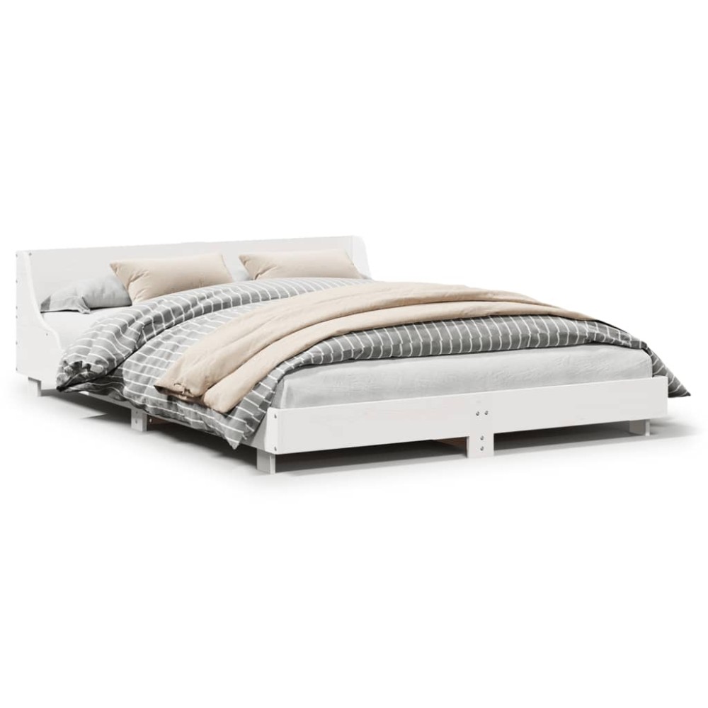 vidaXL Cadru de pat fără saltea, alb, 140x190 cm, lemn masiv de pin