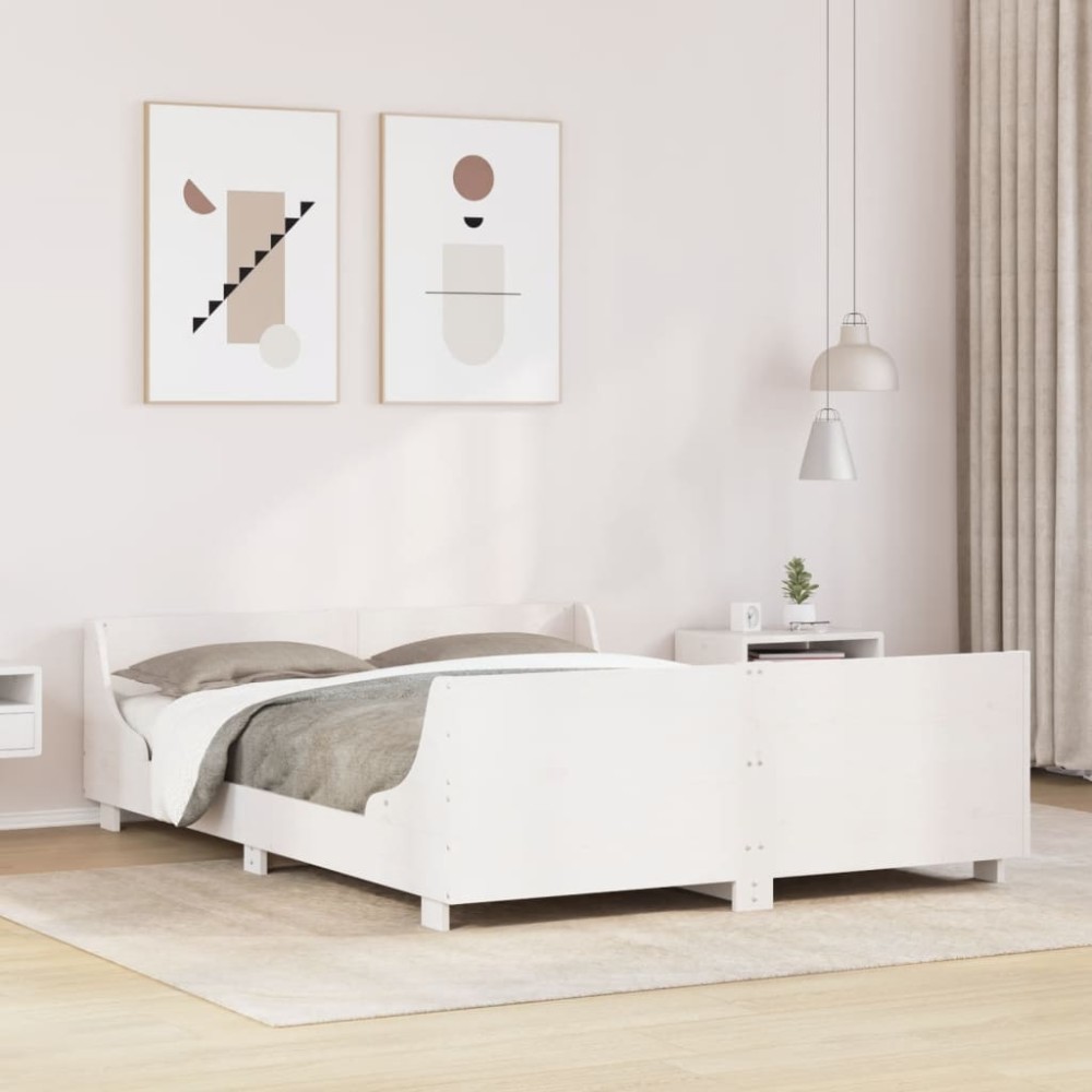 vidaXL Cadru de pat fără saltea, alb, 120x200 cm, lemn masiv pin