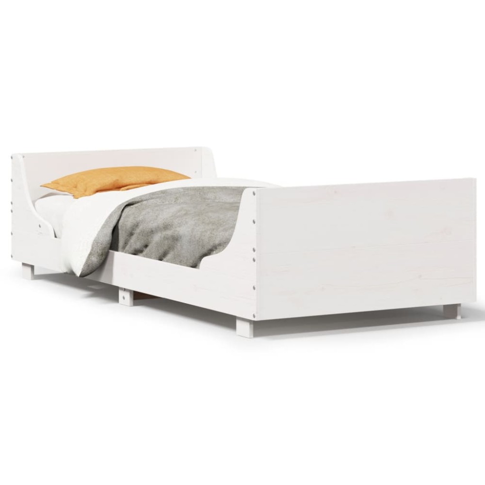 vidaXL Cadru de pat fără saltea, alb, 75x190 cm, lemn masiv de pin