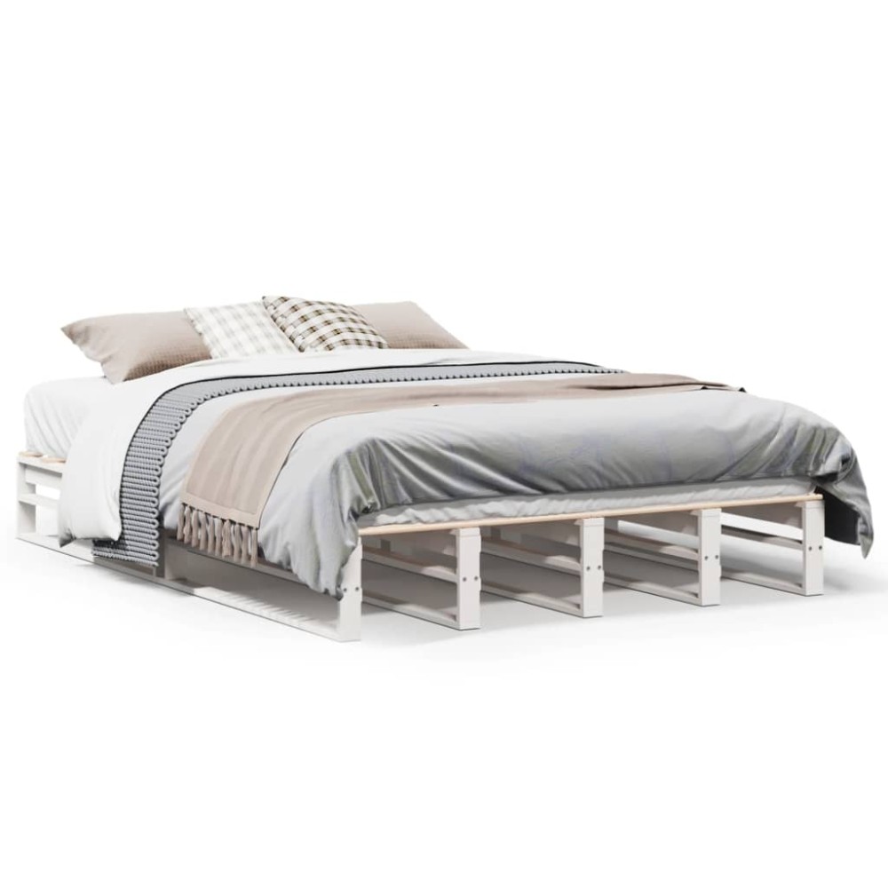 vidaXL Cadru de pat fără saltea, alb, 135x190 cm, lemn masiv de pin