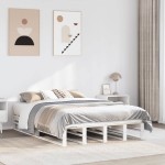 vidaXL Cadru de pat fără saltea, alb, 140x190 cm, lemn masiv de pin vidaXL Cadru de pat fără saltea, alb, 140x190 cm, lemn masiv de pin