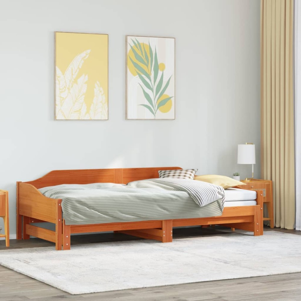 vidaXL Pat de zi cu extensie, maro ceruit, 80x200cm, lemn masiv de pin