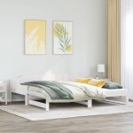 vidaXL Pat de zi cu extensie, alb, 90x200 cm, lemn masiv de pin