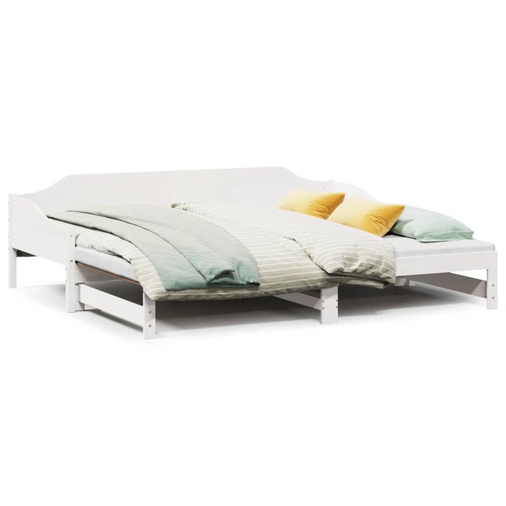 vidaXL Pat de zi cu extensie, alb, 90x190 cm, lemn masiv de pin