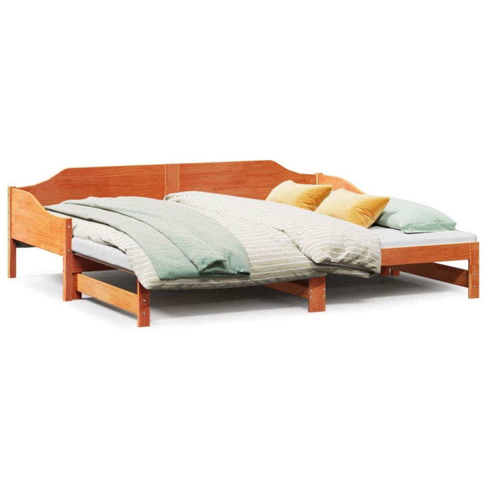 vidaXL Pat zi cu extensie fără saltele, maro, 90x190 cm, lemn masiv