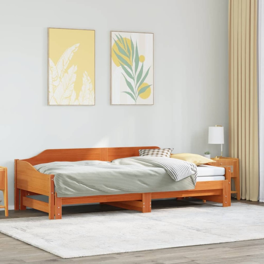 vidaXL Pat zi cu extensie fără saltele, maro, 90x190 cm, lemn masiv