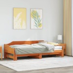 vidaXL Pat zi cu extensie fără saltele, maro, 90x190 cm, lemn masiv vidaXL Pat zi cu extensie fără saltele, maro, 90x190 cm, lemn masiv