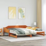 vidaXL Pat zi cu extensie fără saltele, maro, 90x190 cm, lemn masiv vidaXL Pat zi cu extensie fără saltele, maro, 90x190 cm, lemn masiv