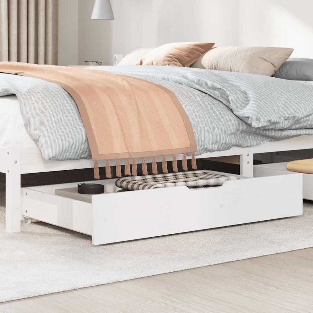 vidaXL Sertare de pat, 2 buc., 95x55x17 cm, alb, lemn masiv de pin
