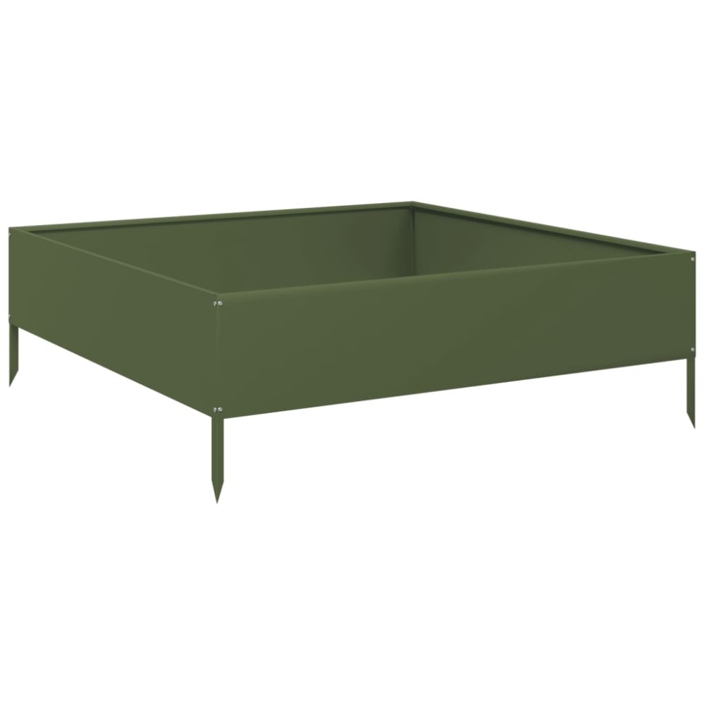vidaXL Strat înălțat de grădină, verde măsliniu, 100x100x33,5 cm, oțel