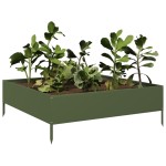 vidaXL Strat înălțat de grădină, verde măsliniu, 100x100x33,5 cm, oțel